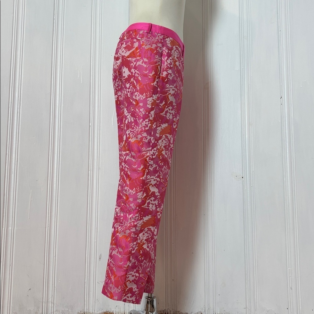 🌺 PINK TARTAN Neon Pink & Orange Brocade Cigarette Pants — Size 6 - Picture 2 of 7